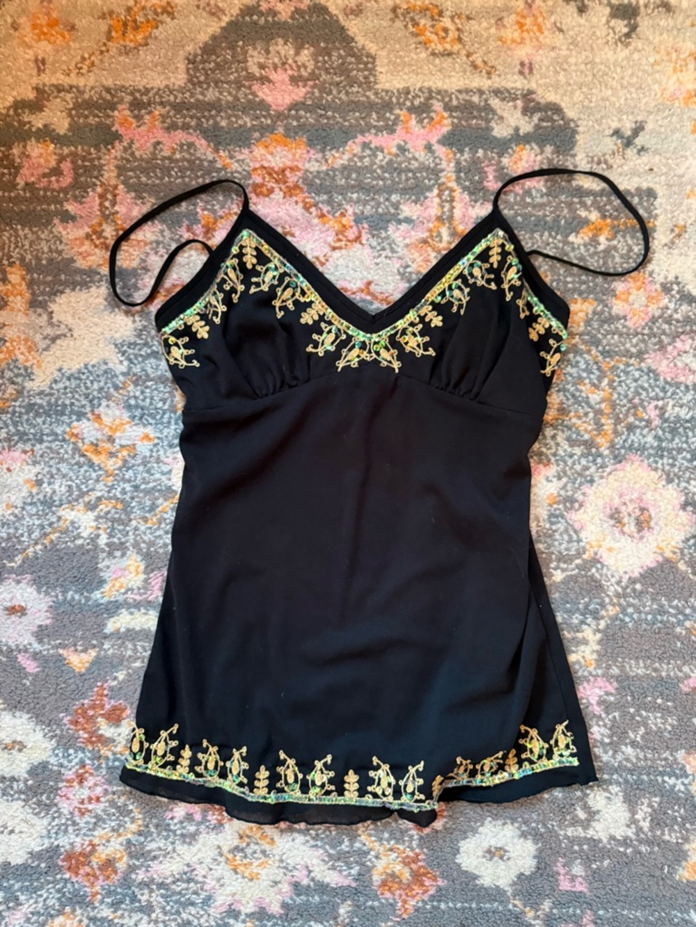 Black Embroidered V-Neck Cami Top